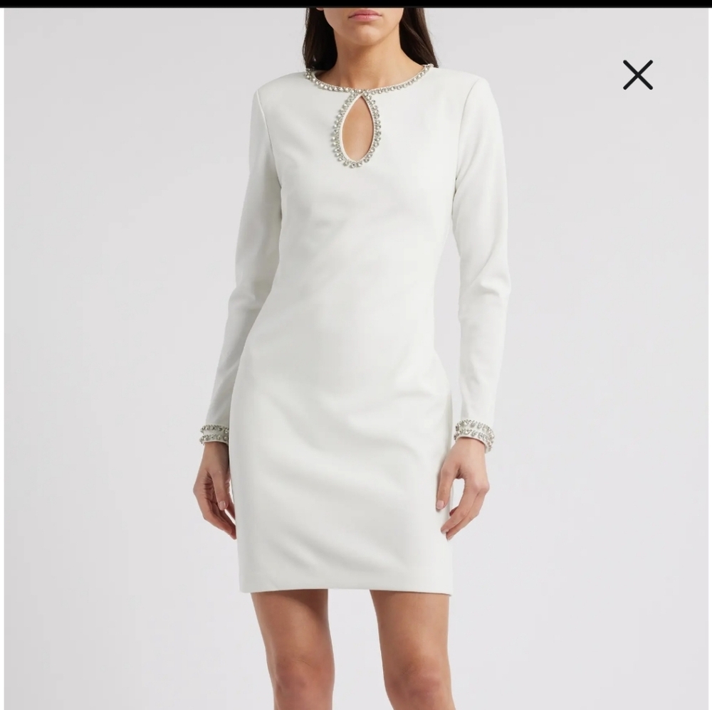 Vince Camuto White Embellished Long Sleeve Cocktail Dress Size 2 Nwot Has Flaw